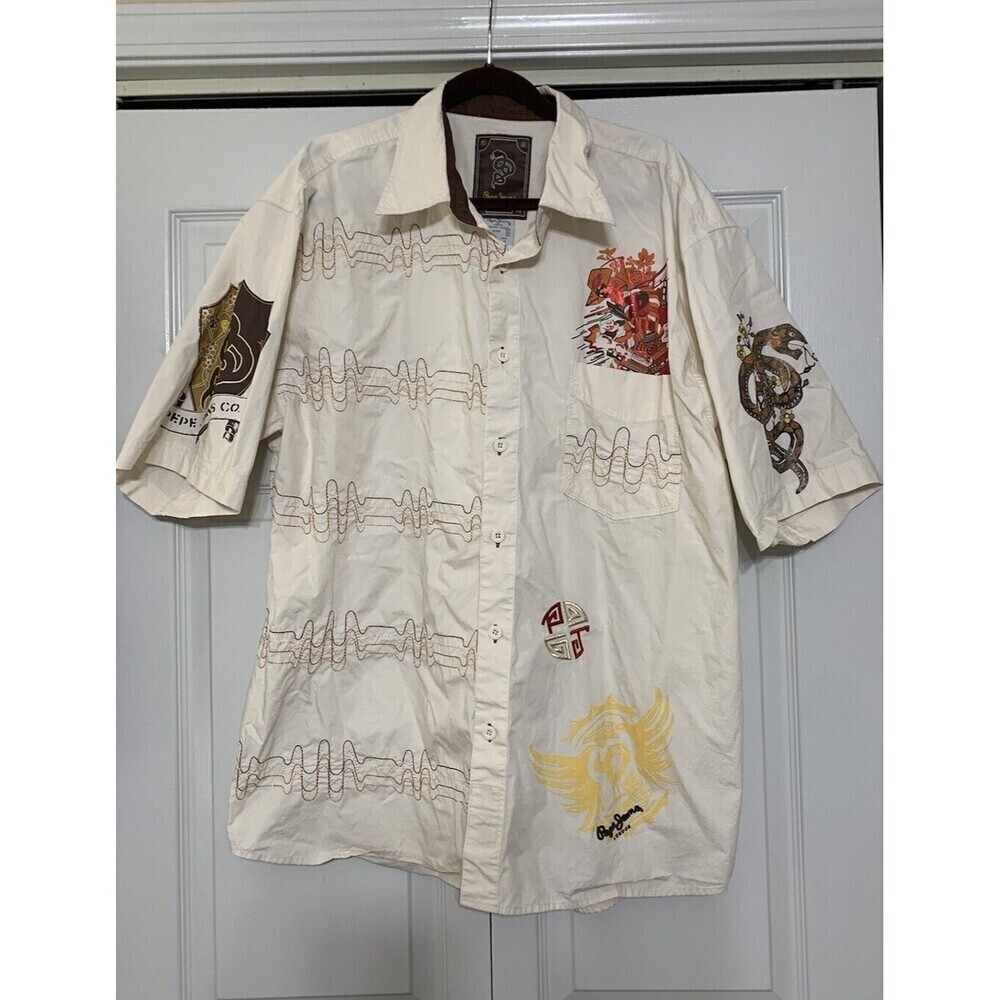 Pepe Jeans London Unique Asian And Snake Retro Button Up Men’s Shirt 2XL (DD23)